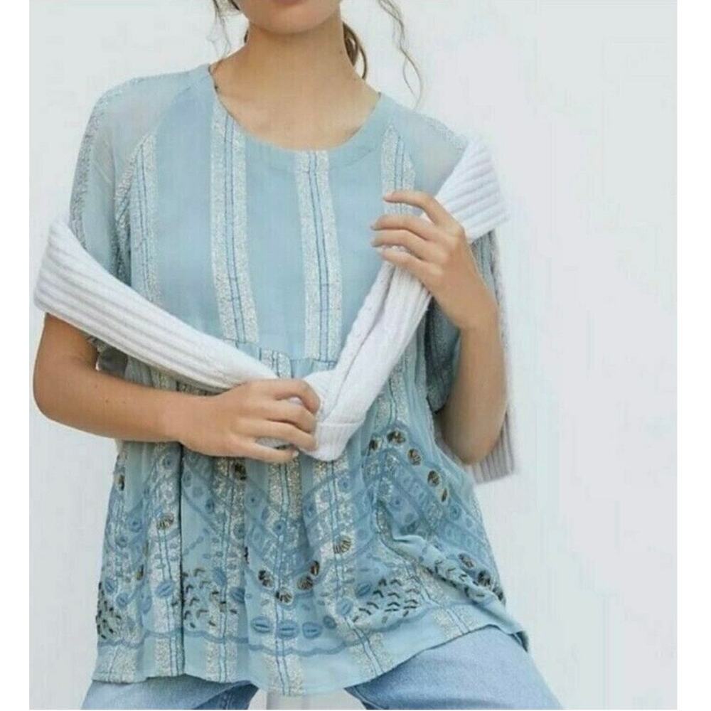 Anthropologie RAGA NWT Women’s Embellished Beaded Boho Baby Doll Tunic Top sz S